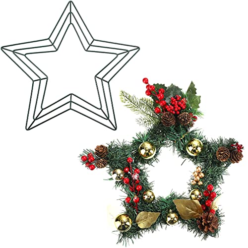 Corona de Alambre de Navidad de 12 Pulgadas Marco de Corona Forma de Estrella Marco de Corona Floral Verde Oscuro Multicapa Decoración de Marco de San Valentín de Metal para Boda (2)