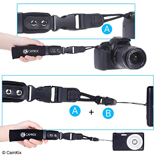 Correas de muñeca para DSLR y cámaras compactas – Paquete de 2 – Extra Fuerte y Durable – Cómoda Pulsera de Neopreno – Ajustable – Pinza de liberación rápida – Correas adicionales y paño de Limpieza