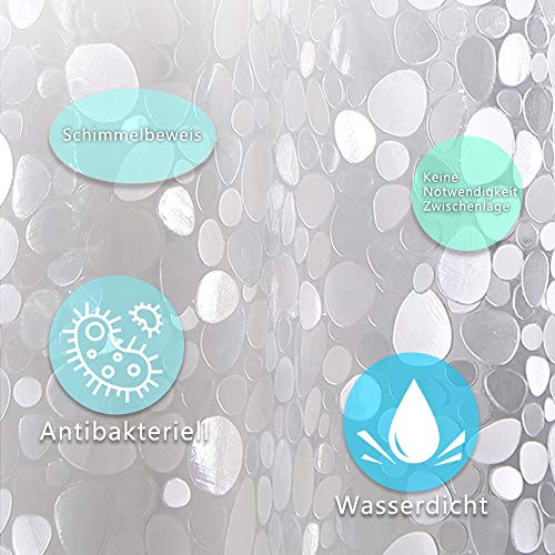 Cortina Baño 180X200cm EVA Cortinas de Ducha y Bañera,Antimoho, Antibacteriano, Patrón de Ducha 3D Piedra Cortina Bañera Semi-Transparente Lavable Shower, con 12 Ganchos de Metal Antioxidantes