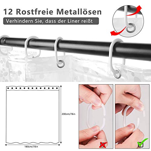 Cortina Baño 180X200cm EVA Cortinas de Ducha y Bañera,Antimoho, Antibacteriano, Patrón de Ducha 3D Piedra Cortina Bañera Semi-Transparente Lavable Shower, con 12 Ganchos de Metal Antioxidantes