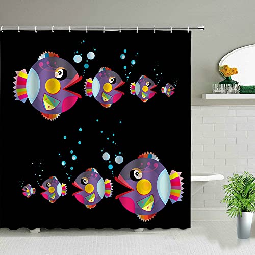 Cortina de Ducha de tiburón pez Colorido Vida Marina baño para niños decoración del hogar mampara de baño Impermeable S.11 180x180cm