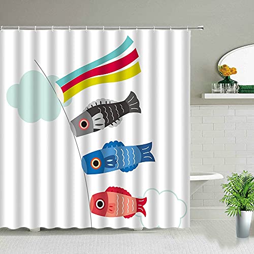 Cortina de Ducha de tiburón pez Colorido Vida Marina baño para niños decoración del hogar mampara de baño Impermeable S.11 180x180cm