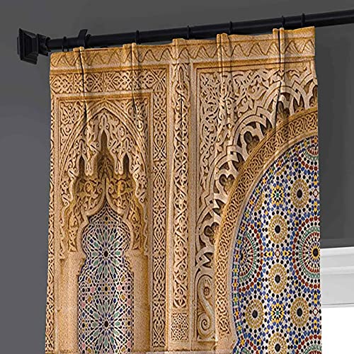 Cortina marroquí de oscurecimiento de la habitación, fuente típica marroquí de azulejos en la ciudad de Rabat cerca de la torre Hassan, cortina de dormitorio panel de salón, 72 x 63 pulgadas, albarico