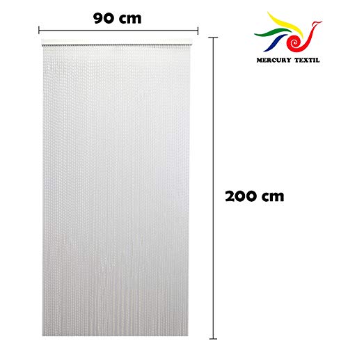 Cortina para Puerta Tiras PVC 200x90cm，Cortina para Puerta Exterior，10 Color (Blanco+Filo Transparente)