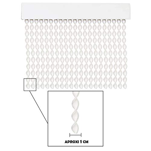 Cortina para Puerta Tiras PVC 200x90cm，Cortina para Puerta Exterior，10 Color (Blanco+Filo Transparente)