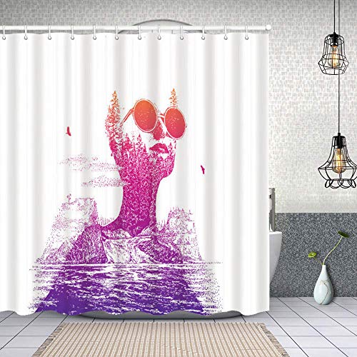 Cortinas de Ducha, Exposición múltiple de Mujer transformándose en Cascada y para baño/Bañera Antimoho Impermeables Antibacteriano a Prueba de Polvo y fácil de Limpiar con 12 Ganchos 152 cmx183 cm