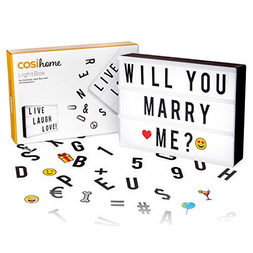 Cosi Home Caja de luz A4 con 100 Letras y Símbolos, Conexión USB o Pilas. Cartel Luminoso LED Para Mensajes Personalizados, Decoración de Habitación, Regalo Original