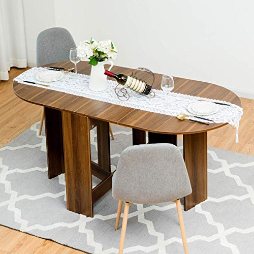 COSTWAY Mesa de Madera Plegable Mesa de Comedor para Cocina Balcón Jardín Marrón