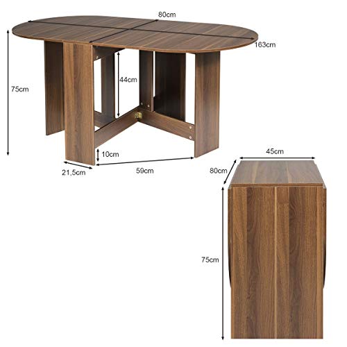COSTWAY Mesa de Madera Plegable Mesa de Comedor para Cocina Balcón Jardín Marrón