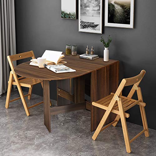 COSTWAY Mesa de Madera Plegable Mesa de Comedor para Cocina Balcón Jardín Marrón