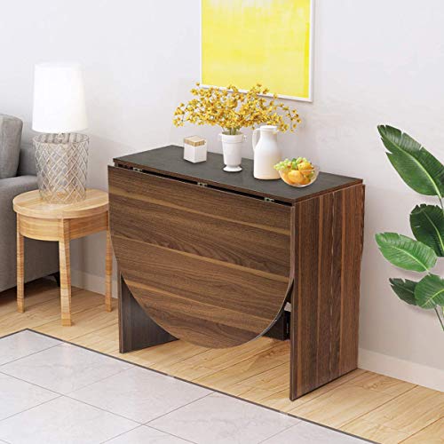 COSTWAY Mesa de Madera Plegable Mesa de Comedor para Cocina Balcón Jardín Marrón