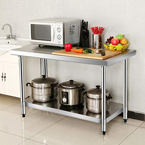 COSTWAY Mesa de Trabajo Acero Inoxidable Cocina 92x61x90 Centímetros Mesa con Estante para Preparación de Alimentos