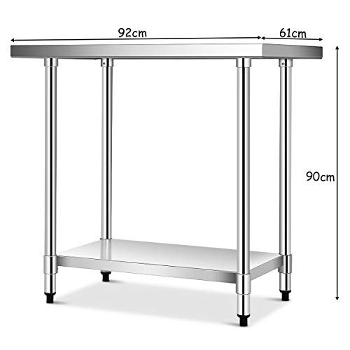 COSTWAY Mesa de Trabajo Acero Inoxidable Cocina 92x61x90 Centímetros Mesa con Estante para Preparación de Alimentos