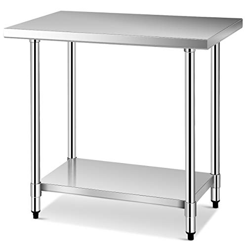COSTWAY Mesa de Trabajo Acero Inoxidable Cocina 92x61x90 Centímetros Mesa con Estante para Preparación de Alimentos