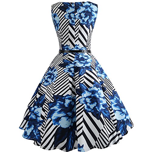 COZOCO Vestido Retro a Rayas Retro de los Años 50 Cinturón Retro Retro de Audrey Vestido de Fiesta de Cóctel de los Años 50(Azul，S