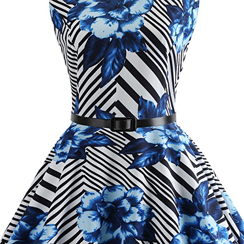 COZOCO Vestido Retro a Rayas Retro de los Años 50 Cinturón Retro Retro de Audrey Vestido de Fiesta de Cóctel de los Años 50(Azul，S