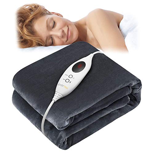 Cozytek Manta eléctrica de forro polar, 180 x 130 cm, color gris oscuro, con temporizador automático de 3 horas, 9 niveles de temperatura, lavable, protección contra sobrecalentamiento
