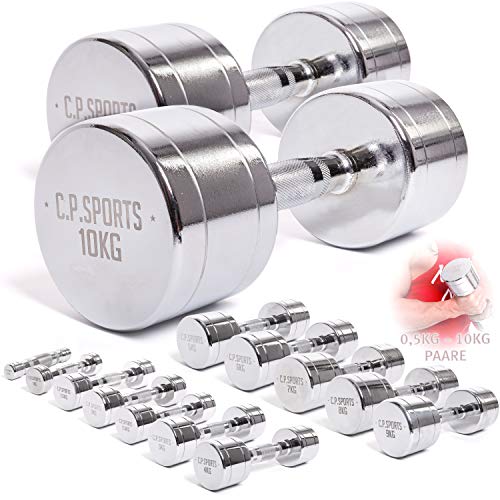 C.P. Sports - Mancuernas de cromo, 0,5-1,0-1,5-2,0-2,5-3,0-4,0-5,0-6,0-7,0-8,0-9,0-10 kg, 2 unidades, Set de 4 – 6 – 8 – 10 kg.