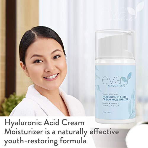 Crema Humectante de Ácido Hialurónico Eva Naturals - la Mejor Antiarrugas - Humectante Facial, Piel Seca, Retinol, Vitamina B, C, E y CoQ10 - Anti-Edad: Mejora Piel Seca(50 ml)