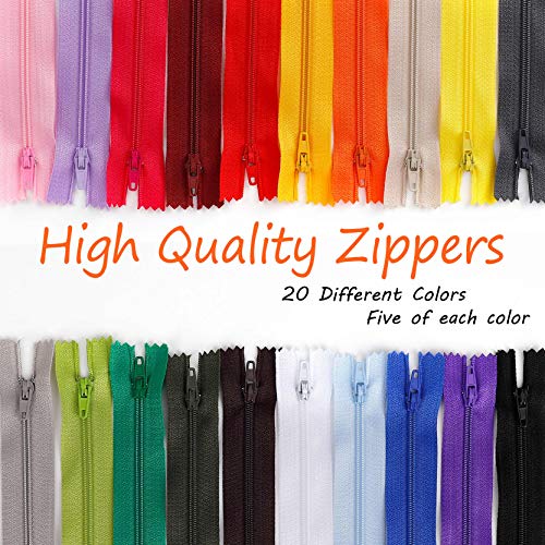 Cremalleras de Colores de Costura, Multicolor Nailon Cremalleras, 30cm/ 100 Piezas Bobina para Sastre Bricolaje Coser Ropa y Manualidades Artes (20 Colores)