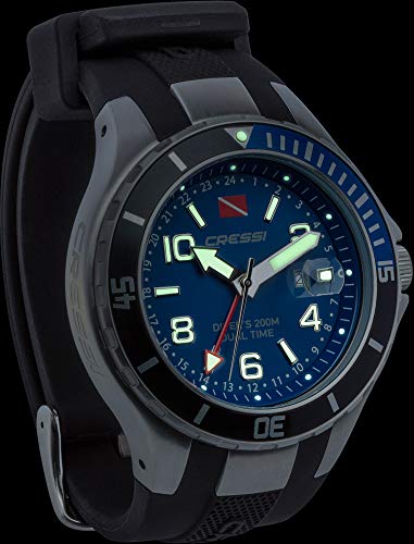 Cressi Traveller Dual Time Reloj Submarino, Unisex Adulto, Negro/Plateado, Talla Única