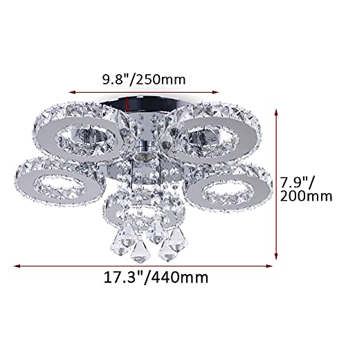 Cristal LED Techo Longitud empotrada 5 Anillos Acero Inoxidable Colgante Lámpara Araña Chimenea Moderna Sala de estar Comedor (Cool white)