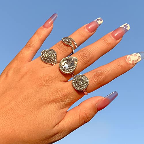 CRYPIN Anillo Femenino de 4 Piezas, Anillo de Junta, Temperamento, luz, Lujo, Gota de Agua, Anillo de Piedras Preciosas, Conjunto de Viento frío con Incrustaciones de Anillo de Diamantes para Mujer