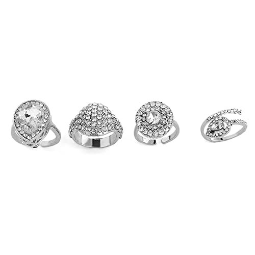 CRYPIN Anillo Femenino de 4 Piezas, Anillo de Junta, Temperamento, luz, Lujo, Gota de Agua, Anillo de Piedras Preciosas, Conjunto de Viento frío con Incrustaciones de Anillo de Diamantes para Mujer