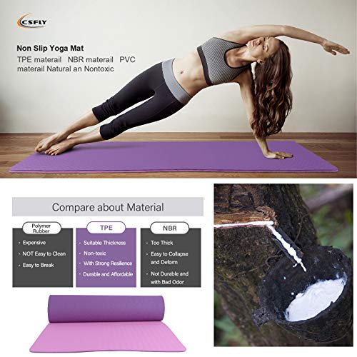 CSFLY Esterilla de yoga antideslizante e impermeable, esterilla de gimnasia, de calidad, elastómero termoplástico, esterilla de entrenamiento, para yoga, pilates, fitness, gimnasia, 183 x 61 x 0,6 cm