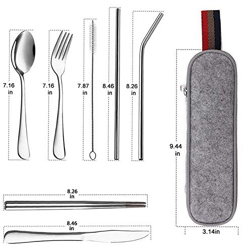 Cubiertos Acero Inoxidabl,Cuberterias Completas Modernas,8 Piezas Cuberteria Elegante,Cubertería de Cámping,Cubiertos de Viaje,Vajillas de Acero Inoxidable Ligero Vajilla Con Maletín (Plata)