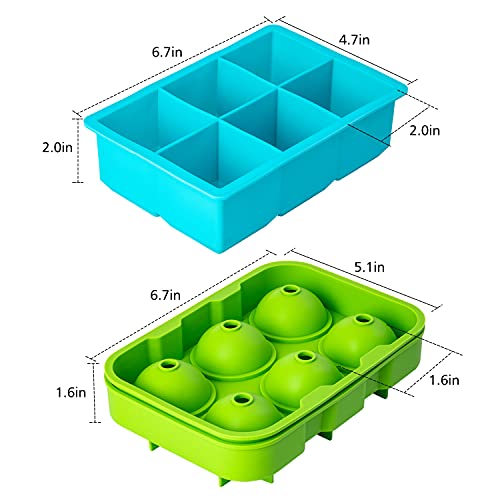 Cubiteras para Hielo Silicona, Gyvalza 2pcs Molde Hielo, Moldes para Cubitos de Hielo, Silicona Sin BPA Bandeja de Hielo para Congelarse Alimentos para Cola, Cócteles, Whisky