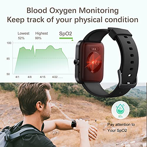 CUBOT Smartwatch, 1.7” pantalla táctil, Fitness Tracker con Alexa, oxímetro de pulso(SpO2), monitor de frecuencia cardíaca y de sueño, reloj inteligente deportivo Impermeable 5ATM con podómetro, negro