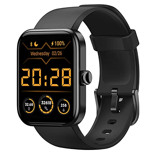 CUBOT Smartwatch, 1.7” pantalla táctil, Fitness Tracker con Alexa, oxímetro de pulso(SpO2), monitor de frecuencia cardíaca y de sueño, reloj inteligente deportivo Impermeable 5ATM con podómetro, negro