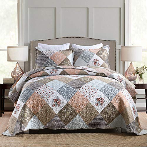 Cubrecama Patchwork para Cama 150,Cama 180,Colcha nordica bouti de piqué,Manta con Fundas de Almohada,Retazos Reversible para Matrimonio Verano King Size (6)