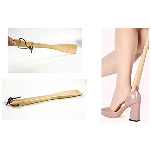 Cuchara para zapatos de viaje de madera, con mango largo, herramienta de asistencia de mango largo, lazo práctico para colgar, para mujeres, hombres, niños, personas mayores, embarazo, S