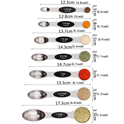 Cucharas Dosificadoras Acero Inoxidable de Doble Portátil Medición de Cucharas Set Cucharas Medidoras Magnéticas Adecuado para Cocinar en Cocina, Proteínas en Polvo, Hornear y Hornear,7 Piezas