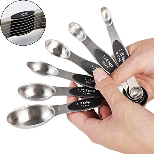 Cucharas Dosificadoras Acero Inoxidable de Doble Portátil Medición de Cucharas Set Cucharas Medidoras Magnéticas Adecuado para Cocinar en Cocina, Proteínas en Polvo, Hornear y Hornear,7 Piezas