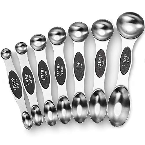 Cucharas Dosificadoras Acero Inoxidable de Doble Portátil Medición de Cucharas Set Cucharas Medidoras Magnéticas Adecuado para Cocinar en Cocina, Proteínas en Polvo, Hornear y Hornear,7 Piezas