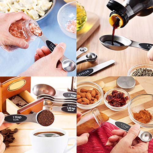 Cucharas Dosificadoras Acero Inoxidable de Doble Portátil Medición de Cucharas Set Cucharas Medidoras Magnéticas Adecuado para Cocinar en Cocina, Proteínas en Polvo, Hornear y Hornear,7 Piezas