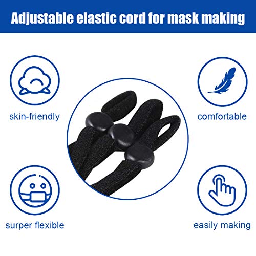 Cuerda Elástica, 100 Piezas Silicona para Tope de Cordón, Cuerda Elastica Manualidades, Tope Cordón Ajustable con Gancho para Enhebrar, para Cordón Elástico para Costura y Manualidades DIY, Negro