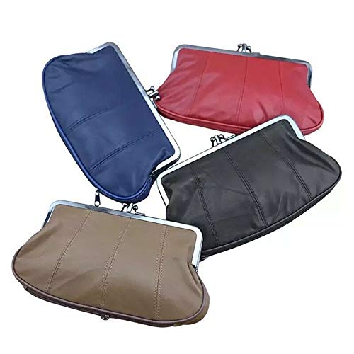 Cuero real grande clip superior cierre monedero embrague monedero, Blue, Approx. 17 x 9 cm,
