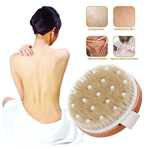 Cuerpo Cepillo, Uervoton Cepillo Espalda Ducha, Suave Natural Cerdas Cepillo, Limpiar Espalda y Euerpo, Exfoliación, Masajee, SPA, Anti celulitis, Obtener Piel Suave
