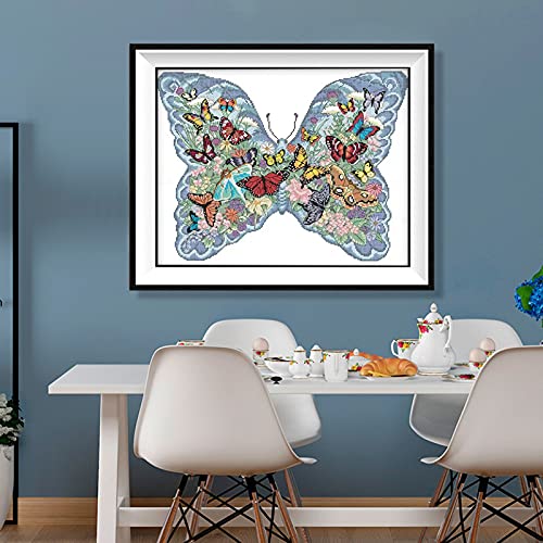 Cukol Kit Punto de Cruz Esquemas para NiñOs Principiantes NiñAs Hacer Mariposas en Mariposas, Patrones Manualidades Cuadro Set Kits Bordado Punto de Cruz Contado Completo con Hilos y Tela a Mano
