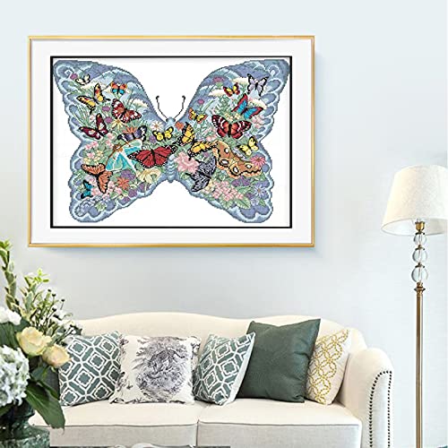 Cukol Kit Punto de Cruz Esquemas para NiñOs Principiantes NiñAs Hacer Mariposas en Mariposas, Patrones Manualidades Cuadro Set Kits Bordado Punto de Cruz Contado Completo con Hilos y Tela a Mano