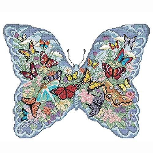Cukol Kit Punto de Cruz Esquemas para NiñOs Principiantes NiñAs Hacer Mariposas en Mariposas, Patrones Manualidades Cuadro Set Kits Bordado Punto de Cruz Contado Completo con Hilos y Tela a Mano