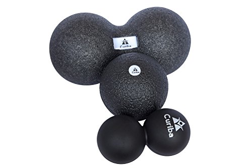 Curiba Set Bola Masaje 3-en-1 Fascia Ball - Pelota Singla Y Doble Grande Y Pequeña Masajeadora Ejercicios Músculos Espaldas Hombros Brazos Pies - 100% Reciclable No Tóxico Guía Gratuita Incluida
