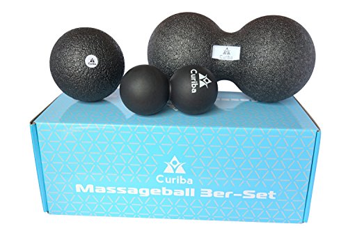 Curiba Set Bola Masaje 3-en-1 Fascia Ball - Pelota Singla Y Doble Grande Y Pequeña Masajeadora Ejercicios Músculos Espaldas Hombros Brazos Pies - 100% Reciclable No Tóxico Guía Gratuita Incluida