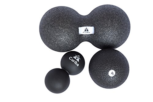 Curiba Set Bola Masaje 3-en-1 Fascia Ball - Pelota Singla Y Doble Grande Y Pequeña Masajeadora Ejercicios Músculos Espaldas Hombros Brazos Pies - 100% Reciclable No Tóxico Guía Gratuita Incluida