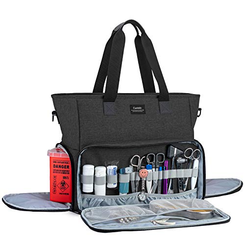 CURMIO Bolsa de enfermera y bolsa con funda acolchada para ordenador portátil, bolsa de suministros médicos para visitas en el hogar, perfecto para estudiantes de enfermería, bolsa solamente, Negro