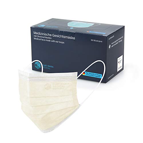 CURT MARIA MEDICAL 50 piezas de máscaras faciales médicas, Tipo IIR certificado según EN 14683, champagne/beige